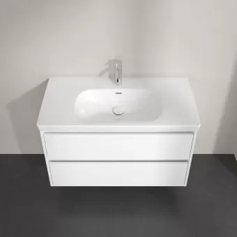 Villeroy & Boch Skyla Тумба под раковину, 2 выдвижных ящика, 972 x 596 x 439 mm, Brilliant White +Skyla Pаковина для установки на тумбу, 1000 x 470 x 165 mm, с переливом, Альпийский белый C79900VE+5A51A501