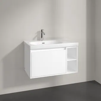 Villeroy & Boch Skyla КОМПЛЕКТ Тумба под раковину, 1 выдвижной ящик, 772 x 436 x 439 mm,Brilliant White + Skyla Pаковина для установки на тумбу крыло справа, 800 x 460 x 160 mm, с переливом, Альпийский белый C78800VE+5A52L101