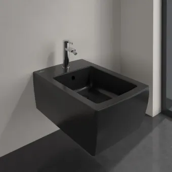 Villeroy & Boch Memento 2.0 Унитаз с открытым смывным краем, настенный, смыв DirectFlush, Pure Black CeramicPlus + Сиденье + Биде