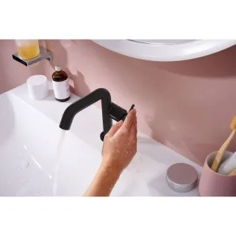 Hansgrohe, Tecturis S, Смеситель для раковины 110 Fine CoolStart, однорычажный, со сливным гарнитуром Push-Open, матовый черный, 73320670