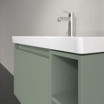 Villeroy & Boch Skyla КОМПЛЕКТ Тумба под раковину, 1 выдвижной ящик, 772 x 436 x 439 mm,Soft Green + Skyla Pаковина для установки на тумбу крыло справа, 800 x 460 x 160 mm, с переливом, Альпийский белый C78800AF+5A52L101