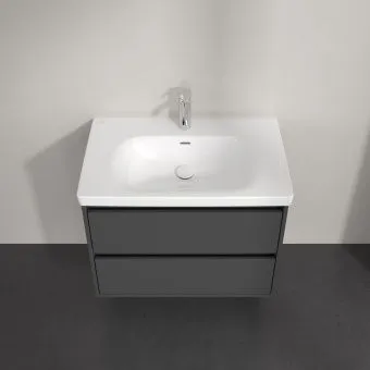 Villeroy & Boch Skyla КОМПЛЕКТ Тумба под раковину, 2 выдвижных ящика, 772 x 596 x 439 mm, Graphite +Skyla Pаковина для установки на тумбу, 800 x 460 x 160 mm, с переливом, Альпийский белый C79600VR+5A518001