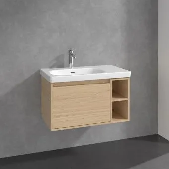 Villeroy & Boch Skyla КОМПЛЕКТ Тумба под раковину, 1 выдвижной ящик, 772 x 436 x 439 mm,Nordic Oak+ Skyla Pаковина для установки на тумбу крыло справа, 800 x 460 x 160 mm, с переливом, Альпийский белый C78800VJ+5A52L101