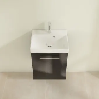 Villeroy & Boch Avento КОМПЛЕКТ Тумба под раковину, 1 дверь, 430 x 514 x 352 mm, Стекло черное A88700B3 +Avento Раковина компактная, 450 x 370 x 180 mm, Альпийский белый, с переливом, нешлифованный 73584501