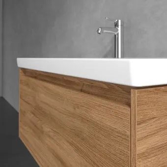Villeroy & Boch Skyla КОМПЛЕКТ Тумба под раковину, 1 выдвижной ящик (2 ящика), 972 x 436 x 439 mm, Kansas Oak +Skyla Pаковина для установки на тумбу, 1000 x 470 x 165 mm, с переливом, Альпийский белый C78900RH+5A51A501