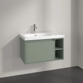 Villeroy & Boch Skyla КОМПЛЕКТ Тумба под раковину, 1 выдвижной ящик, 772 x 436 x 439 mm,Soft Green + Skyla Pаковина для установки на тумбу крыло справа, 800 x 460 x 160 mm, с переливом, Альпийский белый C78800AF+5A52L101