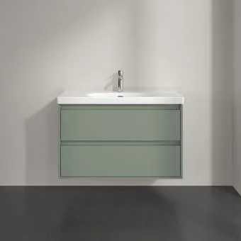 Villeroy & Boch Skyla Тумба под раковину, 2 выдвижных ящика, 972 x 596 x 439 mm, Soft Green +Skyla Pаковина для установки на тумбу, 1000 x 470 x 165 mm, с переливом, Альпийский белый C79900AF+5A51A501