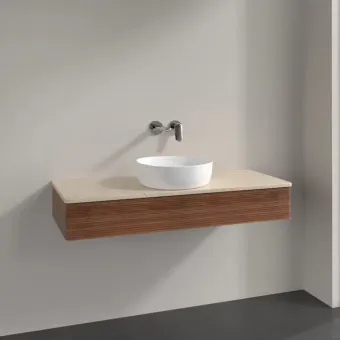 Villeroy & Boch Antao Тумба под раковину, с подсветкой, 1 выдвижной ящик, 1200 x 190 x 500 mm, фронтальная поверхность со структурной обработкой, Warm Walnut / Botticino L10113HM