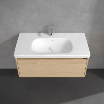 Villeroy & Boch Skyla КОМПЛЕКТ Тумба под раковину, 1 выдвижной ящик (2 ящика), 972 x 436 x 439 mm, Nordic Oak +Skyla Pаковина для установки на тумбу, 1000 x 470 x 165 mm, с переливом, Альпийский белый C78900VJ+5A51A501