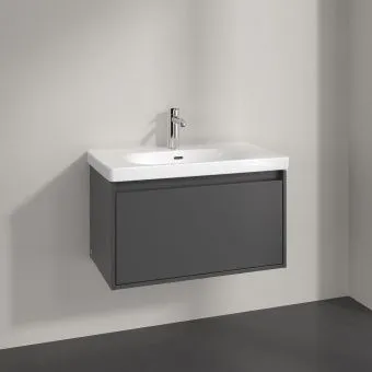 Villeroy & Boch Skyla КОМПЛЕКТ Тумба под раковину, 2 выдвижных ящика, 772 x 596 x 439 mm, Graphite +Skyla Pаковина для установки на тумбу, 800 x 460 x 160 mm, с переливом, Альпийский белый C78600VR+5A518001