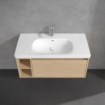 Villeroy & Boch Skyla КОМПЛЕКТ Тумба под раковину, 1 выдвижной ящик, 972 x 436 x 439 mm,Nordic Oak +Skyla Pаковина для установки на тумбу, 1000 x 470 x 165 mm, с переливом, Альпийский белый C79000VJ+5A51A501
