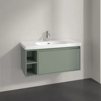 Villeroy & Boch Skyla КОМПЛЕКТ Тумба под раковину, 1 выдвижной ящик, 972 x 436 x 439 mm, Soft Green +Skyla Pаковина для установки на тумбу, 1000 x 470 x 165 mm, с переливом, Альпийский белый C79000AF+5A51A501