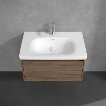 Villeroy & Boch Skyla КОМПЛЕКТ Тумба под раковину, 2 выдвижных ящика, 772 x 596 x 439 mm, Arizona Oak +Skyla Pаковина для установки на тумбу, 800 x 460 x 160 mm, с переливом, Альпийский белый C78600VH+5A518001