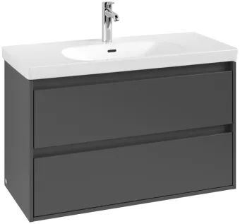 Villeroy & Boch Skyla Тумба под раковину, 2 выдвижных ящика, 972 x 596 x 439 mm, Graphite +Skyla Pаковина для установки на тумбу, 1000 x 470 x 165 mm, с переливом, Альпийский белый C79900VR+5A51A501