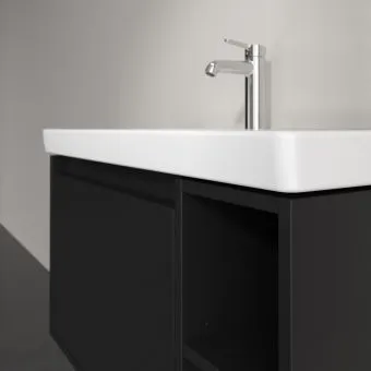 Villeroy & Boch Skyla КОМПЛЕКТ Тумба под раковину, 1 выдвижной ящик, 772 x 436 x 439 mm,Volcano Black + Skyla Pаковина для установки на тумбу крыло справа, 800 x 460 x 160 mm, с переливом, Альпийский белый C78800VL+5A52L101
