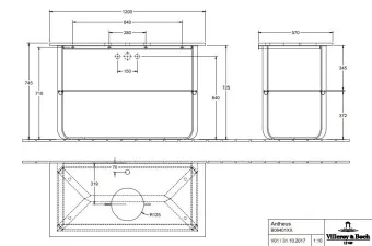 Villeroy & Boch КОМПЛЕКТ Antheus Мраморная столешница с подставкой из глянцевой стали, 1200 x 745 x 570 mm / Carrara + Раковина для установки на столешницу, 645 x 390 x 150 mm, Альпийский белый CeramicPlus, без перелива, нешлифованный B06401RC+4A1065R1