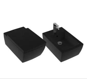 Villeroy & Boch Memento 2.0 Унитаз с открытым смывным краем, настенный, смыв DirectFlush, Pure Black CeramicPlus + Сиденье + Биде