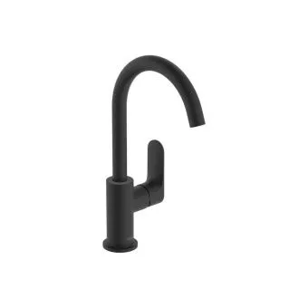 Hansgrohe Rebris S Смеситель для раковины 210, однорычажный, с поворотным изливом, со сливным гарнитуром, матовый черный 72536670