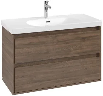 Villeroy & Boch Skyla Тумба под раковину, 2 выдвижных ящика, 972 x 596 x 439 mm, Arizona Oak +Skyla Pаковина для установки на тумбу, 1000 x 470 x 165 mm, с переливом, Альпийский белый C79900VH+5A51A501