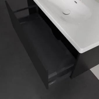 Villeroy & Boch Skyla КОМПЛЕКТ Тумба под раковину, 1 выдвижной ящик (2 ящика), 972 x 436 x 439 mm, Volcano Black +Skyla Pаковина для установки на тумбу, 1000 x 470 x 165 mm, с переливом, Альпийский белый C78900VL+5A51A501