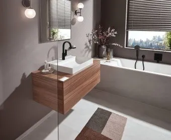 Hansgrohe Vivenis Смеситель для раковины, матовый черный, однорычажный, 210 с поворотным изливом, без сливного гарнитура, матовый черный 75032670