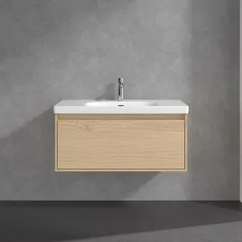 Villeroy & Boch Skyla КОМПЛЕКТ Тумба под раковину, 1 выдвижной ящик (2 ящика), 972 x 436 x 439 mm, Nordic Oak +Skyla Pаковина для установки на тумбу, 1000 x 470 x 165 mm, с переливом, Альпийский белый C78900VJ+5A51A501