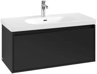 Villeroy & Boch Skyla КОМПЛЕКТ Тумба под раковину, 1 выдвижной ящик (2 ящика), 972 x 436 x 439 mm, Volcano Black +Skyla Pаковина для установки на тумбу, 1000 x 470 x 165 mm, с переливом, Альпийский белый C78900VL+5A51A501