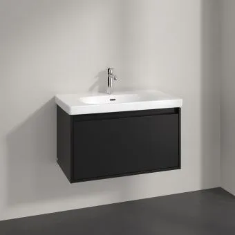 Villeroy & Boch Skyla КОМПЛЕКТ Тумба под раковину, 2 выдвижных ящика, 772 x 596 x 439 mm, Volcano Black +Skyla Pаковина для установки на тумбу, 800 x 460 x 160 mm, с переливом, Альпийский белый C78600VL+5A518001