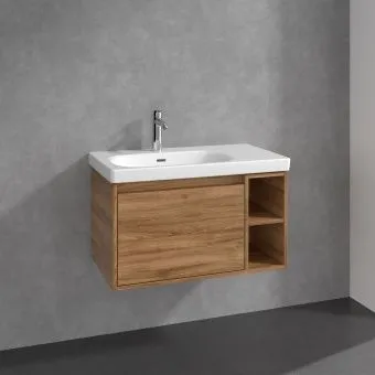 Villeroy & Boch Skyla КОМПЛЕКТ Тумба под раковину, 1 выдвижной ящик, 772 x 436 x 439 mm,Brilliant White + Skyla Pаковина для установки на тумбу крыло справа, 800 x 460 x 160 mm, с переливом, Альпийский белый C78800RH+5A52L101