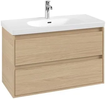 Villeroy & Boch Skyla Тумба под раковину, 2 выдвижных ящика, 972 x 596 x 439 mm, Nordic Oak +Skyla Pаковина для установки на тумбу, 1000 x 470 x 165 mm, с переливом, Альпийский белый C79900VJ+5A51A501