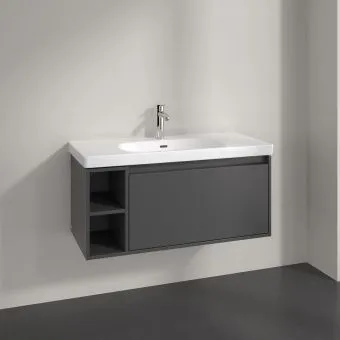 Villeroy & Boch Skyla КОМПЛЕКТ Тумба под раковину, 1 выдвижной ящик, 972 x 436 x 439 mm, Graphite +Skyla Pаковина для установки на тумбу, 1000 x 470 x 165 mm, с переливом, Альпийский белый C79000VR+5A51A501