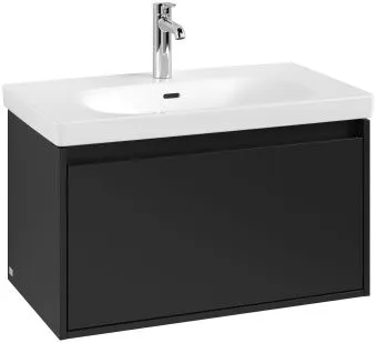 Villeroy & Boch Skyla КОМПЛЕКТ Тумба под раковину, 2 выдвижных ящика, 772 x 596 x 439 mm, Volcano Black +Skyla Pаковина для установки на тумбу, 800 x 460 x 160 mm, с переливом, Альпийский белый C78600VL+5A518001