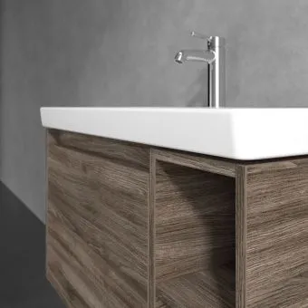 Villeroy & Boch Skyla КОМПЛЕКТ Тумба под раковину, 1 выдвижной ящик, 772 x 436 x 439 mm,Stone Oak + Skyla Pаковина для установки на тумбу крыло справа, 800 x 460 x 160 mm, с переливом, Альпийский белый C78800RK+5A52L101