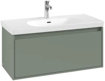 Villeroy & Boch Skyla КОМПЛЕКТ Тумба под раковину, 1 выдвижной ящик (2 ящика), 972 x 436 x 439 mm, Soft Green +Skyla Pаковина для установки на тумбу, 1000 x 470 x 165 mm, с переливом, Альпийский белый C78900AF+5A51A501