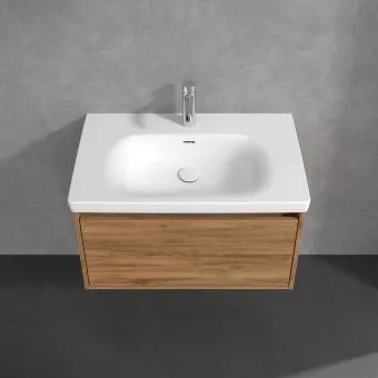 Villeroy & Boch Skyla КОМПЛЕКТ Тумба под раковину, 2 выдвижных ящика, 772 x 596 x 439 mm, Oak Kansas +Skyla Pаковина для установки на тумбу, 800 x 460 x 160 mm, с переливом, Альпийский белый C78600RH+5A518001