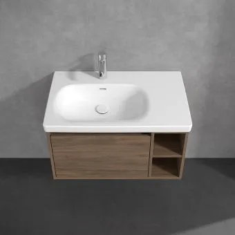 Villeroy & Boch Skyla КОМПЛЕКТ Тумба под раковину, 1 выдвижной ящик, 772 x 436 x 439 mm,Arizona Oak + Skyla Pаковина для установки на тумбу крыло справа, 800 x 460 x 160 mm, с переливом, Альпийский белый C78800VH+5A52L101