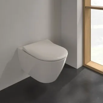 Villeroy & Boch Subway 2.0 Унитаз с открытым смывным краем, настенный, смыв DirectFlush, Pergamon CeramicPlus 5614R0R3+Сиденье с крышкой для унитаза, с функцией авто опускания (SoftClosing), со снимаемым сиденьем (QuickRelease), Pergamon 9M78S1R3