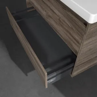 Villeroy & Boch Skyla Тумба под раковину, 2 выдвижных ящика, 972 x 596 x 439 mm, Stone Oak +Skyla Pаковина для установки на тумбу, 1000 x 470 x 165 mm, с переливом, Альпийский белый C79900RK+5A51A501