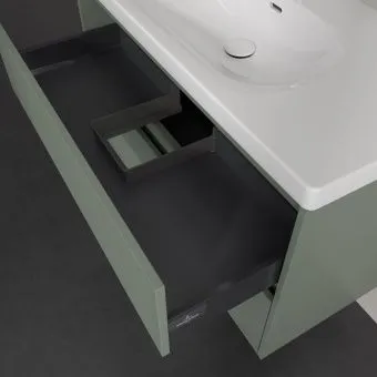 Villeroy & Boch Skyla Тумба под раковину, 2 выдвижных ящика, 972 x 596 x 439 mm, Soft Green +Skyla Pаковина для установки на тумбу, 1000 x 470 x 165 mm, с переливом, Альпийский белый C79900AF+5A51A501