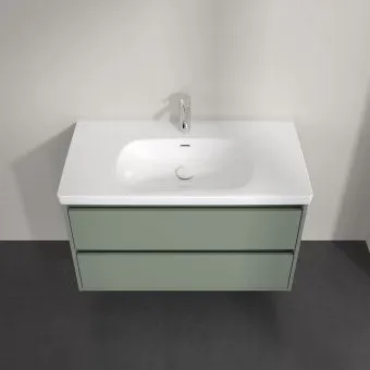 Villeroy & Boch Skyla Тумба под раковину, 2 выдвижных ящика, 972 x 596 x 439 mm, Soft Green +Skyla Pаковина для установки на тумбу, 1000 x 470 x 165 mm, с переливом, Альпийский белый C79900AF+5A51A501