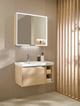 Villeroy & Boch Skyla КОМПЛЕКТ Тумба под раковину, 1 выдвижной ящик, 772 x 436 x 439 mm,Nordic Oak+ Skyla Pаковина для установки на тумбу крыло справа, 800 x 460 x 160 mm, с переливом, Альпийский белый C78800VJ+5A52L101