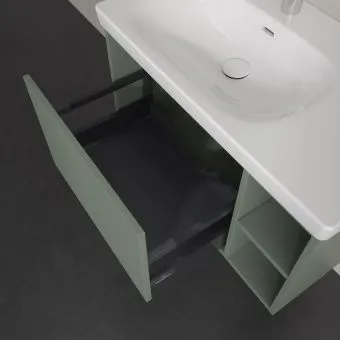 Villeroy & Boch Skyla КОМПЛЕКТ Тумба под раковину, 1 выдвижной ящик, 772 x 436 x 439 mm,Soft Green + Skyla Pаковина для установки на тумбу крыло справа, 800 x 460 x 160 mm, с переливом, Альпийский белый C78800AF+5A52L101