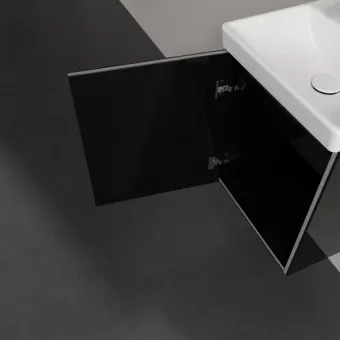 Villeroy & Boch Avento КОМПЛЕКТ Тумба под раковину, 1 дверь, 430 x 514 x 352 mm, Стекло черное A88700B3 +Avento Раковина компактная, 450 x 370 x 180 mm, Альпийский белый, с переливом, нешлифованный 73584501