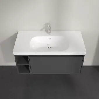 Villeroy & Boch Skyla КОМПЛЕКТ Тумба под раковину, 1 выдвижной ящик, 972 x 436 x 439 mm, Graphite +Skyla Pаковина для установки на тумбу, 1000 x 470 x 165 mm, с переливом, Альпийский белый C79000VR+5A51A501
