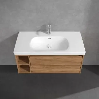 Villeroy & Boch Skyla КОМПЛЕКТ Тумба под раковину, 1 выдвижной ящик, 972 x 436 x 439 mm, Oak Kansas +Skyla Pаковина для установки на тумбу, 1000 x 470 x 165 mm, с переливом, Альпийский белый C79000RH+5A51A501