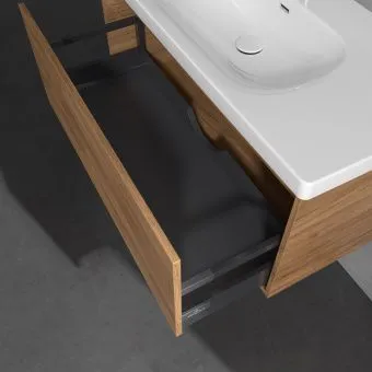 Villeroy & Boch Skyla КОМПЛЕКТ Тумба под раковину, 1 выдвижной ящик (2 ящика), 972 x 436 x 439 mm, Kansas Oak +Skyla Pаковина для установки на тумбу, 1000 x 470 x 165 mm, с переливом, Альпийский белый C78900RH+5A51A501