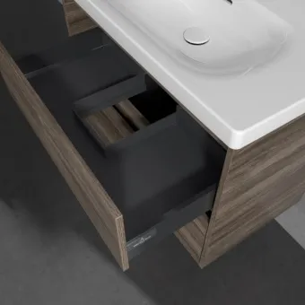 Villeroy & Boch Skyla КОМПЛЕКТ Тумба под раковину, 2 выдвижных ящика, 772 x 596 x 439 mm, Stone Oak +Skyla Pаковина для установки на тумбу, 800 x 460 x 160 mm, с переливом, Альпийский белый C79600RK+5A518001