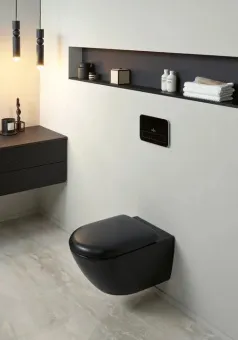 Villeroy & Boch Antao Унитаз с открытым смывным краем, настенный, смыв TwistFlush, Pure Black CeramicPlus, без сиденья 4674T0R7