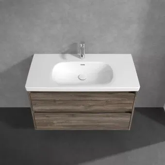 Villeroy & Boch Skyla Тумба под раковину, 2 выдвижных ящика, 972 x 596 x 439 mm, Stone Oak +Skyla Pаковина для установки на тумбу, 1000 x 470 x 165 mm, с переливом, Альпийский белый C79900RK+5A51A501