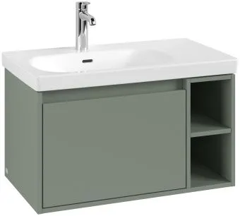 Villeroy & Boch Skyla КОМПЛЕКТ Тумба под раковину, 1 выдвижной ящик, 772 x 436 x 439 mm,Soft Green + Skyla Pаковина для установки на тумбу крыло справа, 800 x 460 x 160 mm, с переливом, Альпийский белый C78800AF+5A52L101